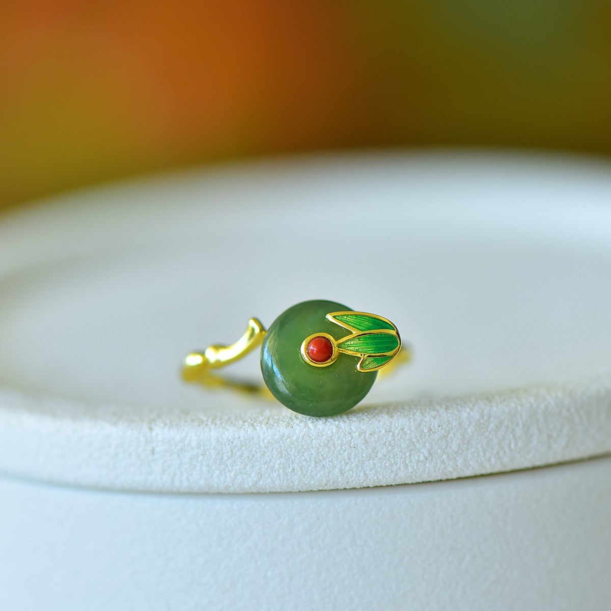 S925 Silver Nephrite Jade Bamboo Joint Success Ring - Success Motif