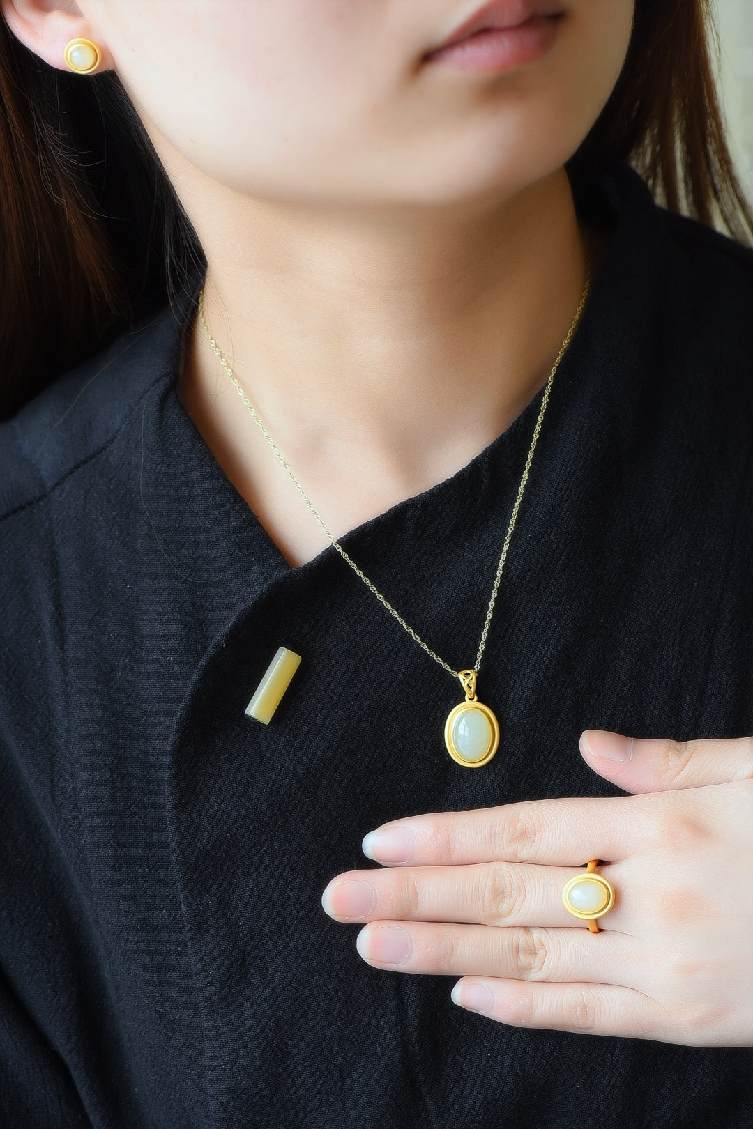 S925 Silver Nephrite Jade Jewelry Set - Luxury Collection