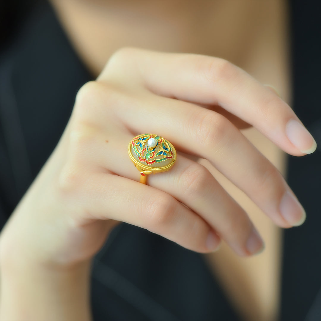 S925 Silver Nephrite Jade Double Butterfly Ring - Romantic Design
