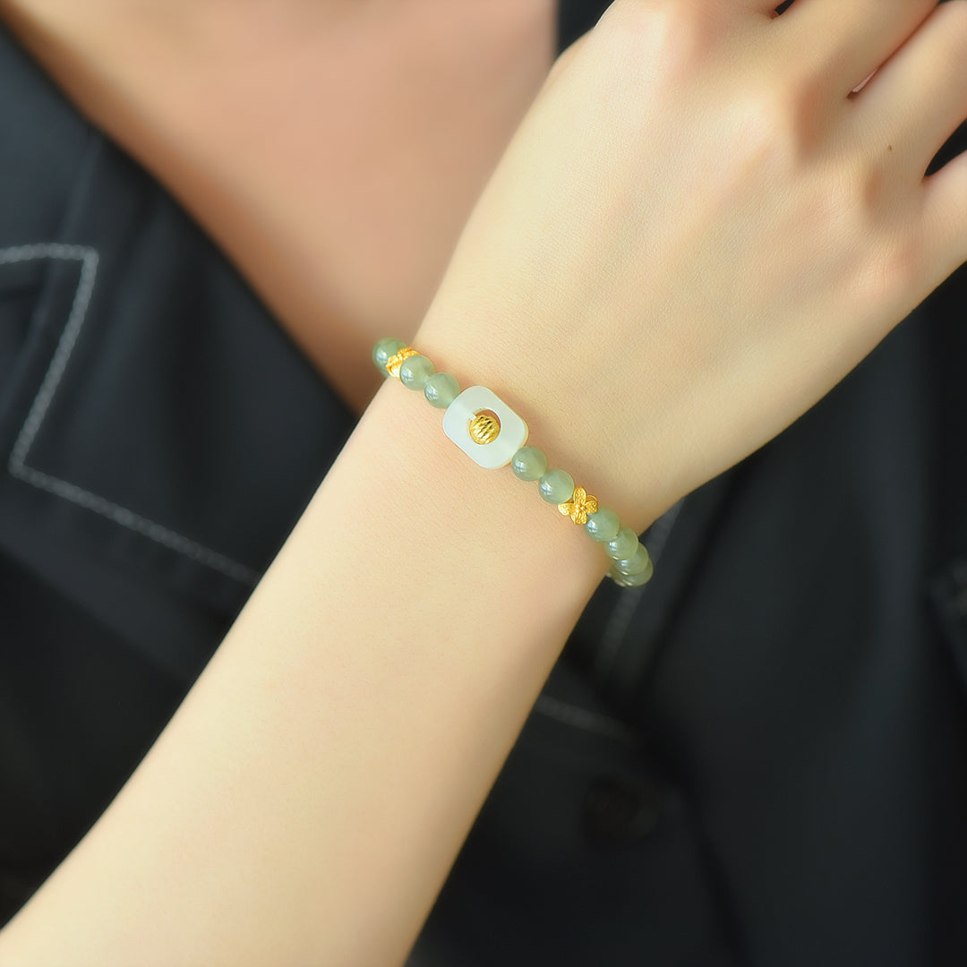 S925 Silver Nephrite Jade Bangle - Bamboo Joint Success Style