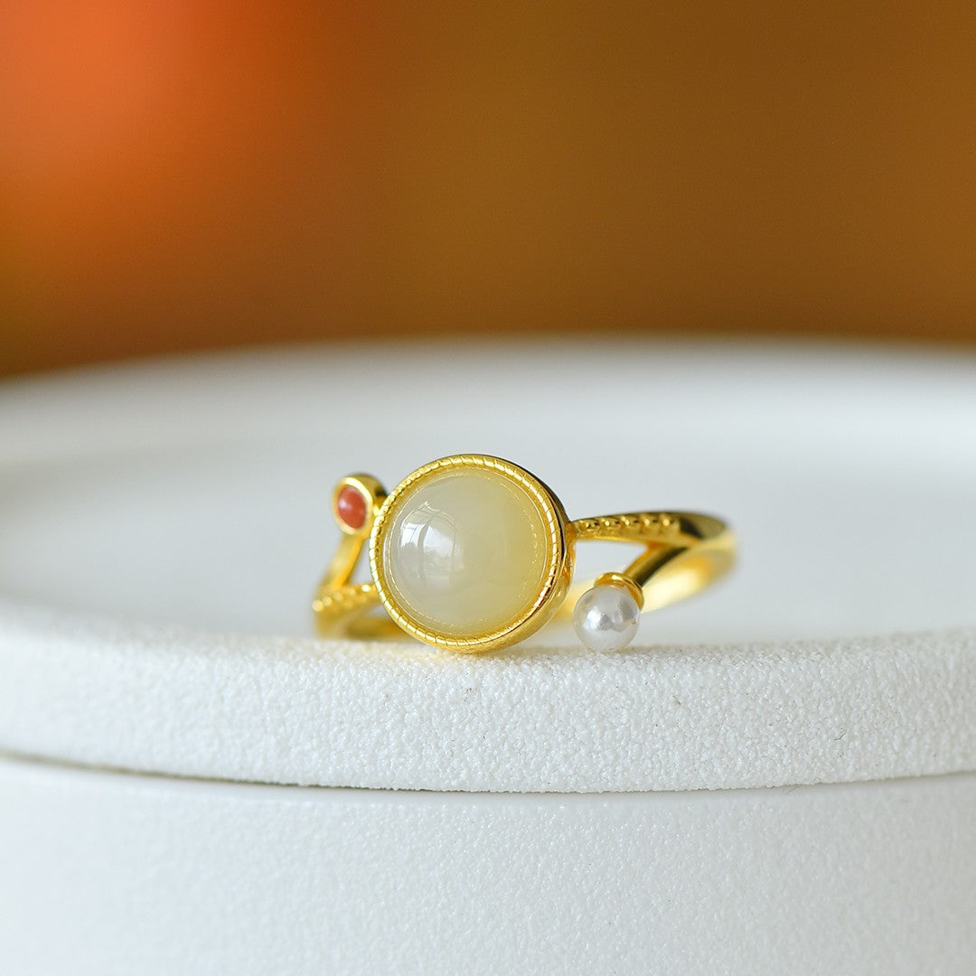 S925 Silver Nephrite Jade Fullness Ring - Ancient Style Jewelry