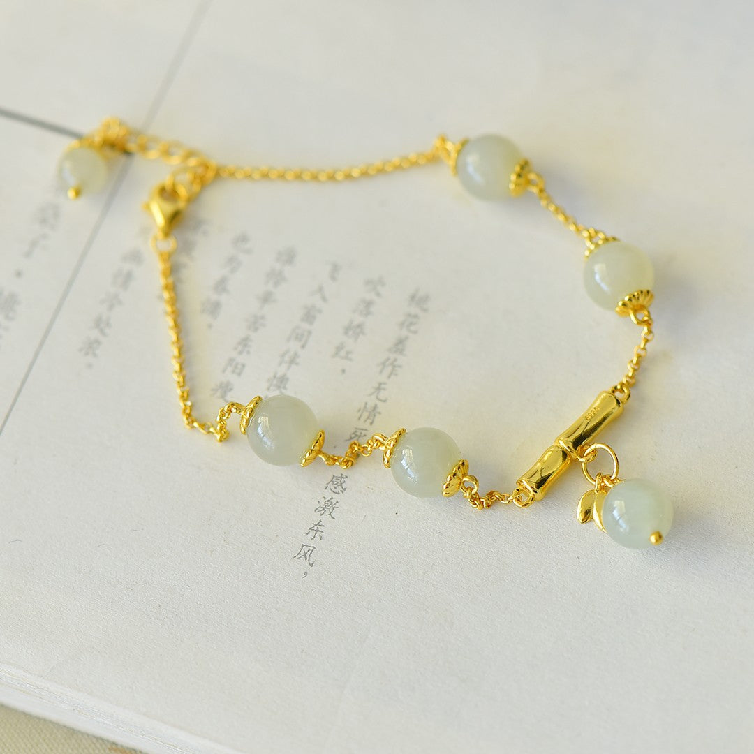 S925 Silver Enamel Nephrite Jade Bangle - Bamboo Joint Success Design