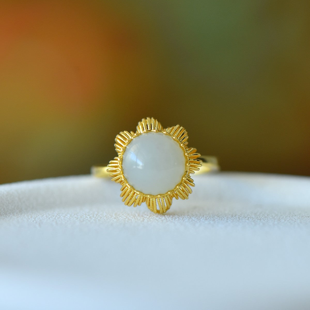 S925 Silver Nephrite Jade Hollow-out Round Drum Ring - Artisan Design