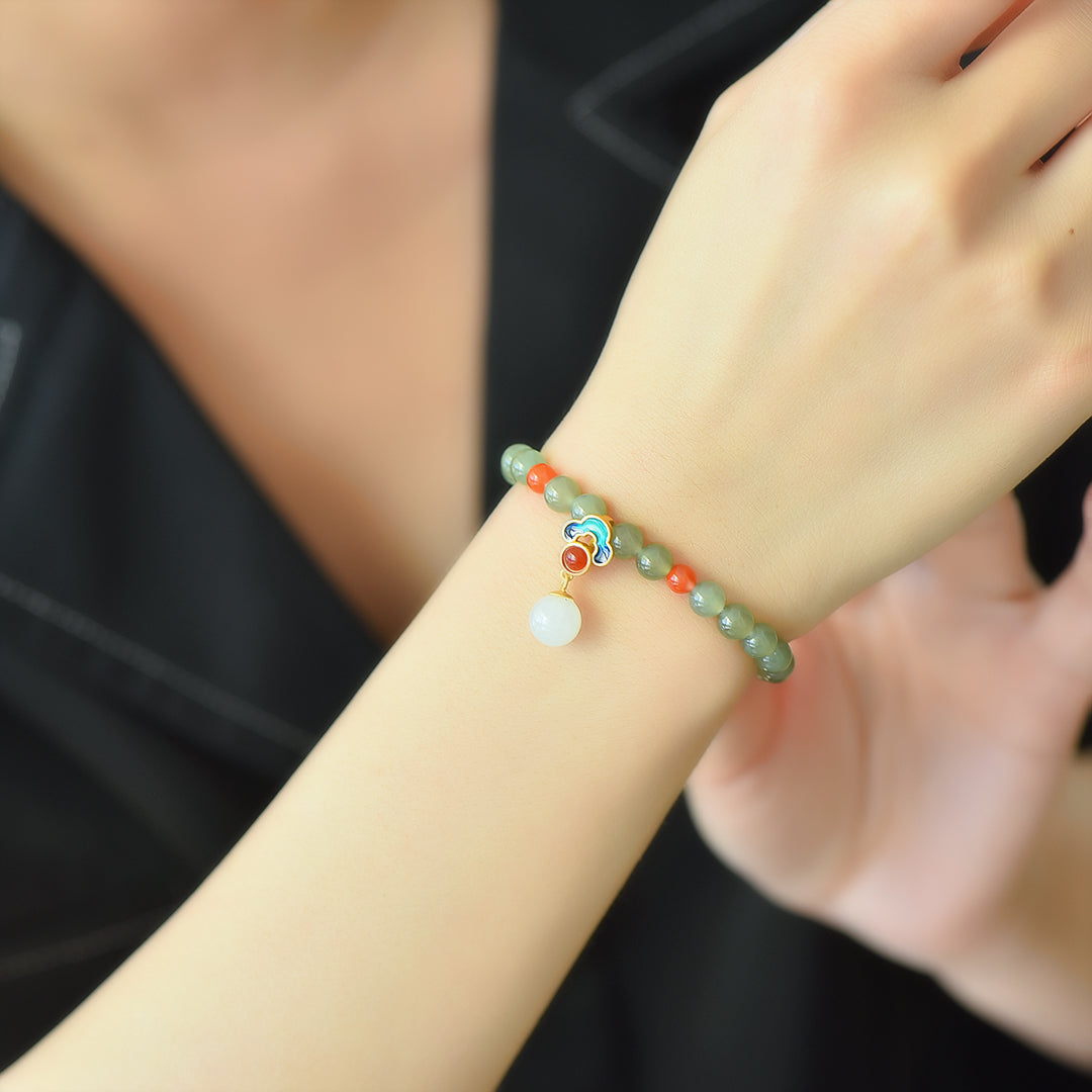 S925 Sterling Silver Nephrite Jade Bangle - Autumn Chrysanthemum Style