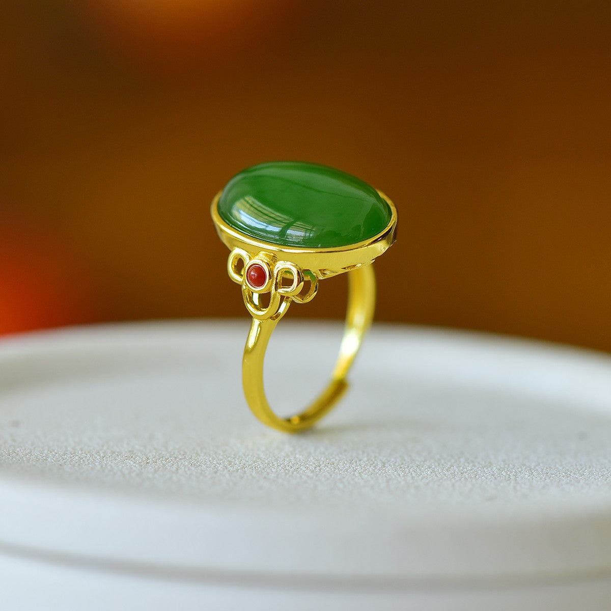 S925 Sterling Silver Nephrite Green Jade Everything as Desired Ring