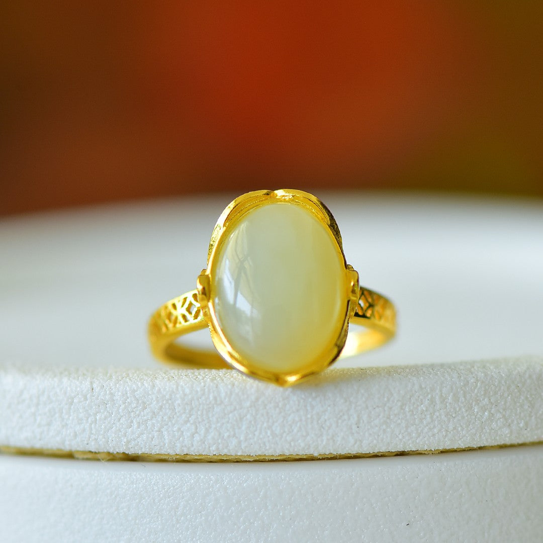 S925 Sterling Silver Nephrite Jade Wealth & Health Fortune Ring