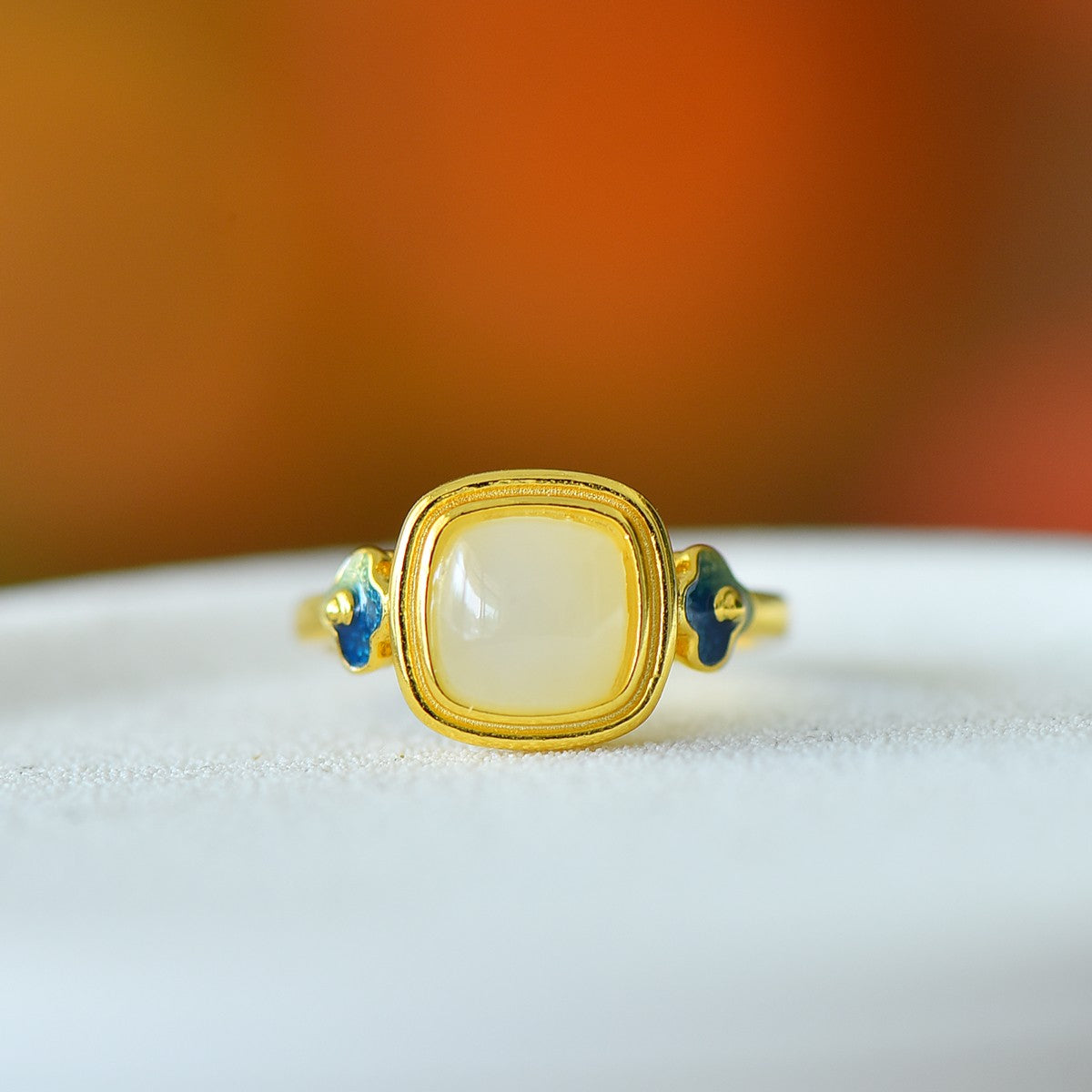 S925 Sterling Silver Enamel Nephrite Jade Ring - Cloud & Auspicious