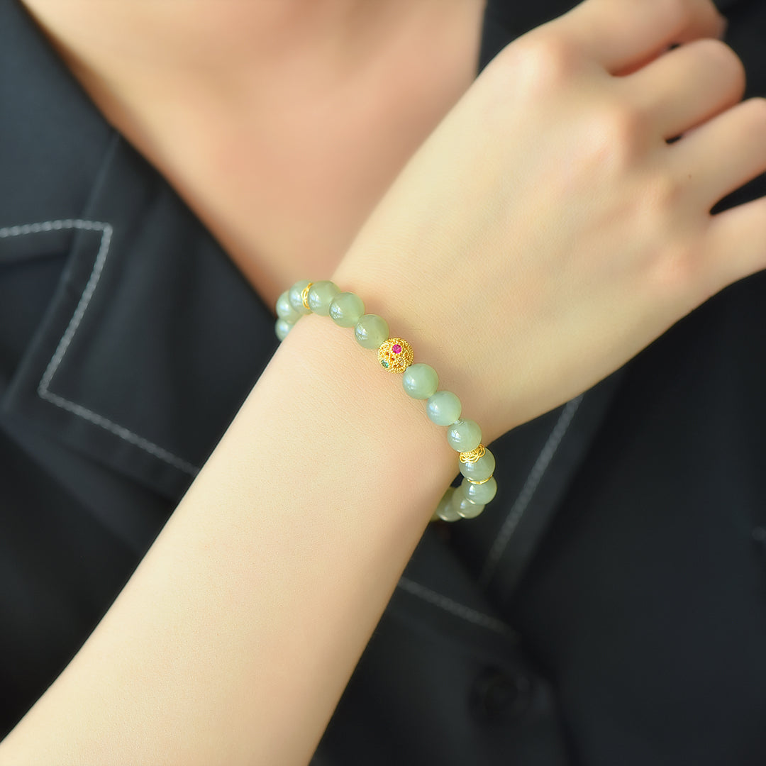 S925 Silver Enamel Nephrite Jade Bangle - Success Fine Texture Style