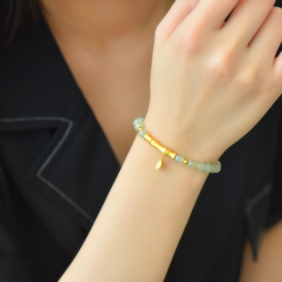 S925 Sterling Silver Nephrite Jade Bangle - Success Fortune Design