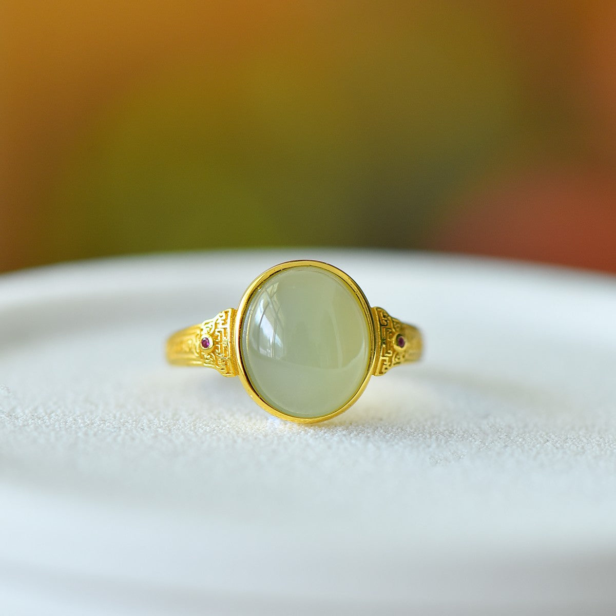 S925 Silver Nephrite Jade Cabochon Ring - Unique Artisan Style