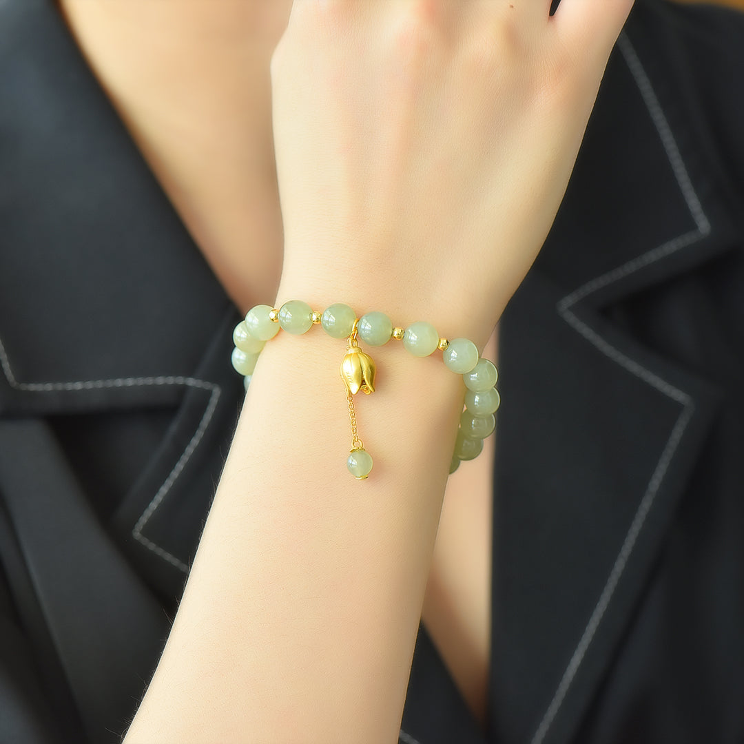 S925 Sterling Silver Nephrite Jade Bangle - Bright Future Fine Jewelry