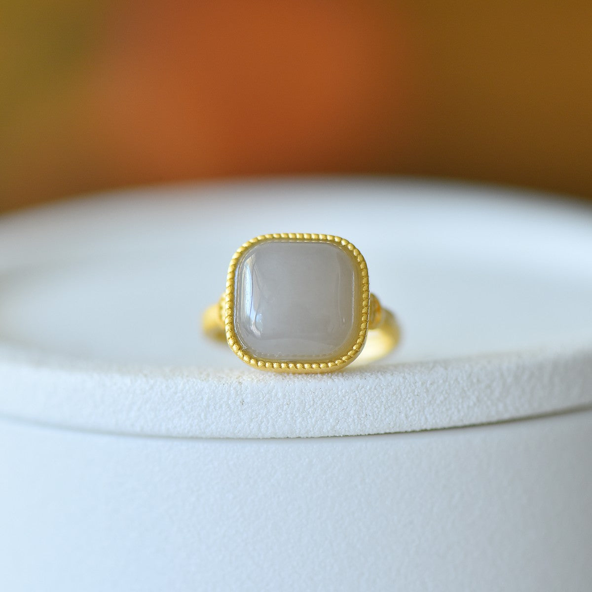 S925 Sterling Silver Nephrite Purple Jade Four-Square Luck Ring