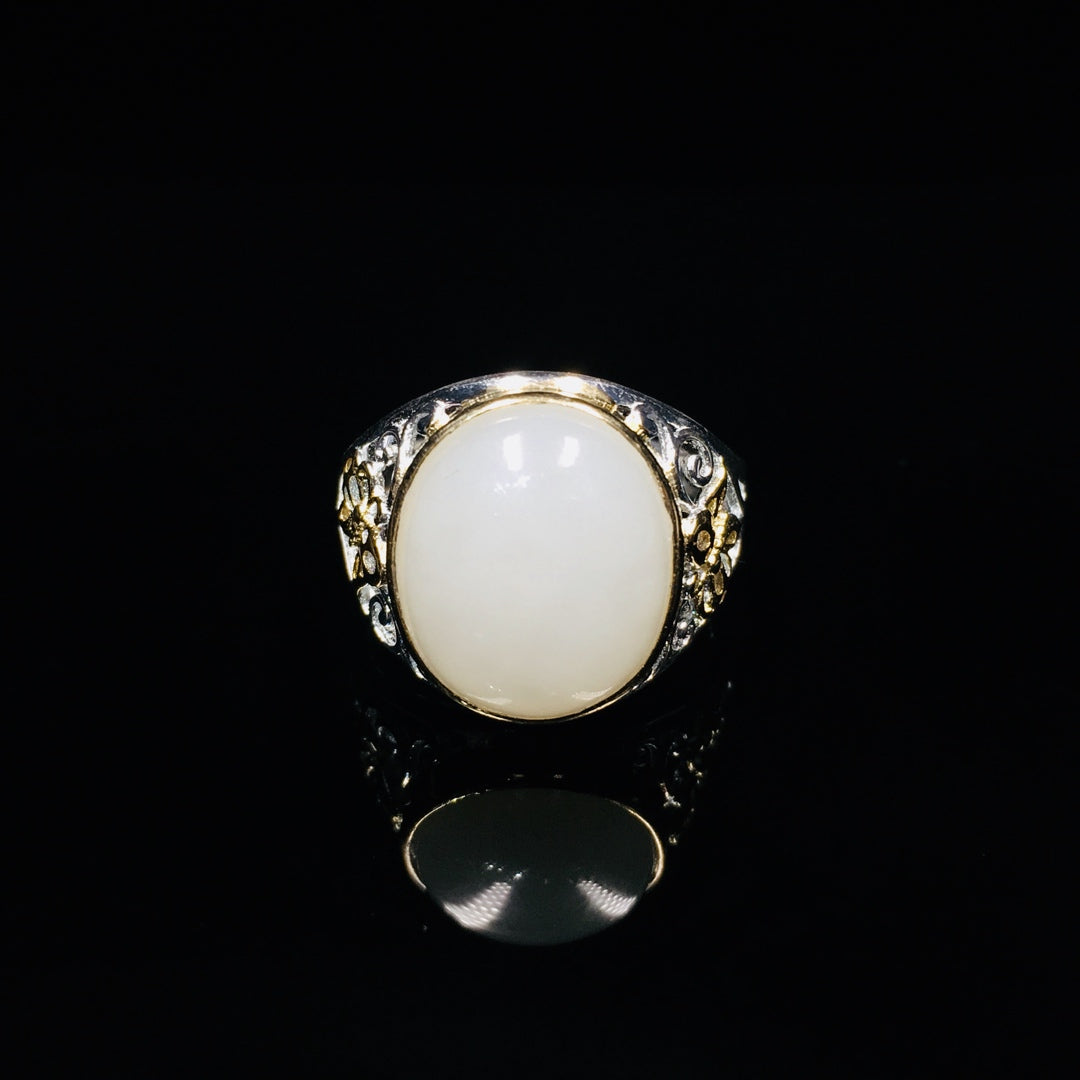 S925 Sterling Silver Nephrite Jade Elegant Simple Ring