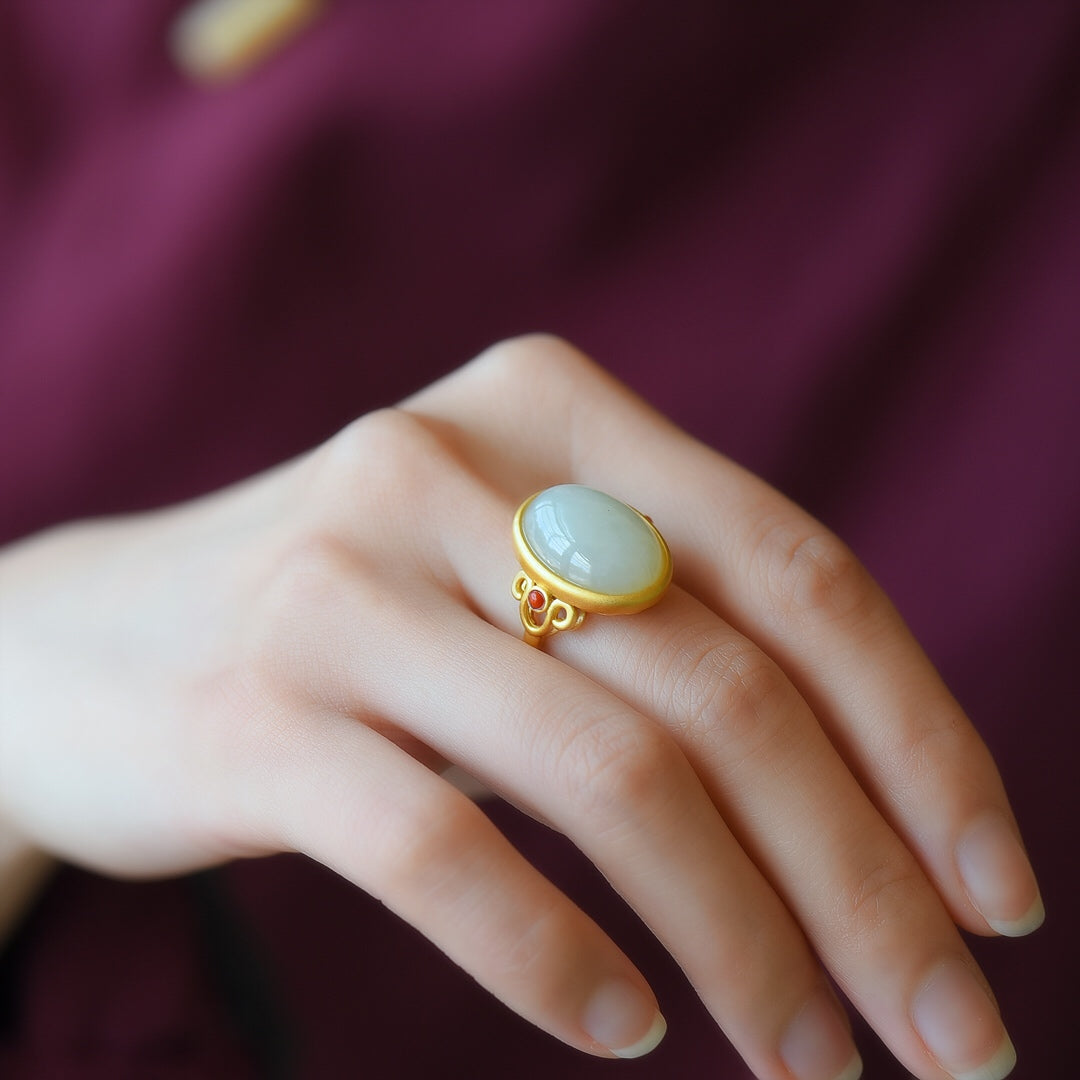 S925 Sterling Silver Nephrite Jade Ring - Modern Minimalist Design