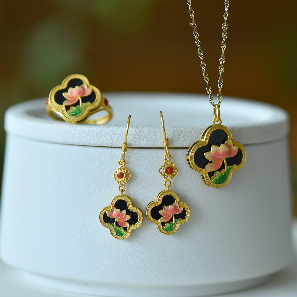 S925_Sterling_Silver_Pendant_Earrings_Jewelry_Set_Clover