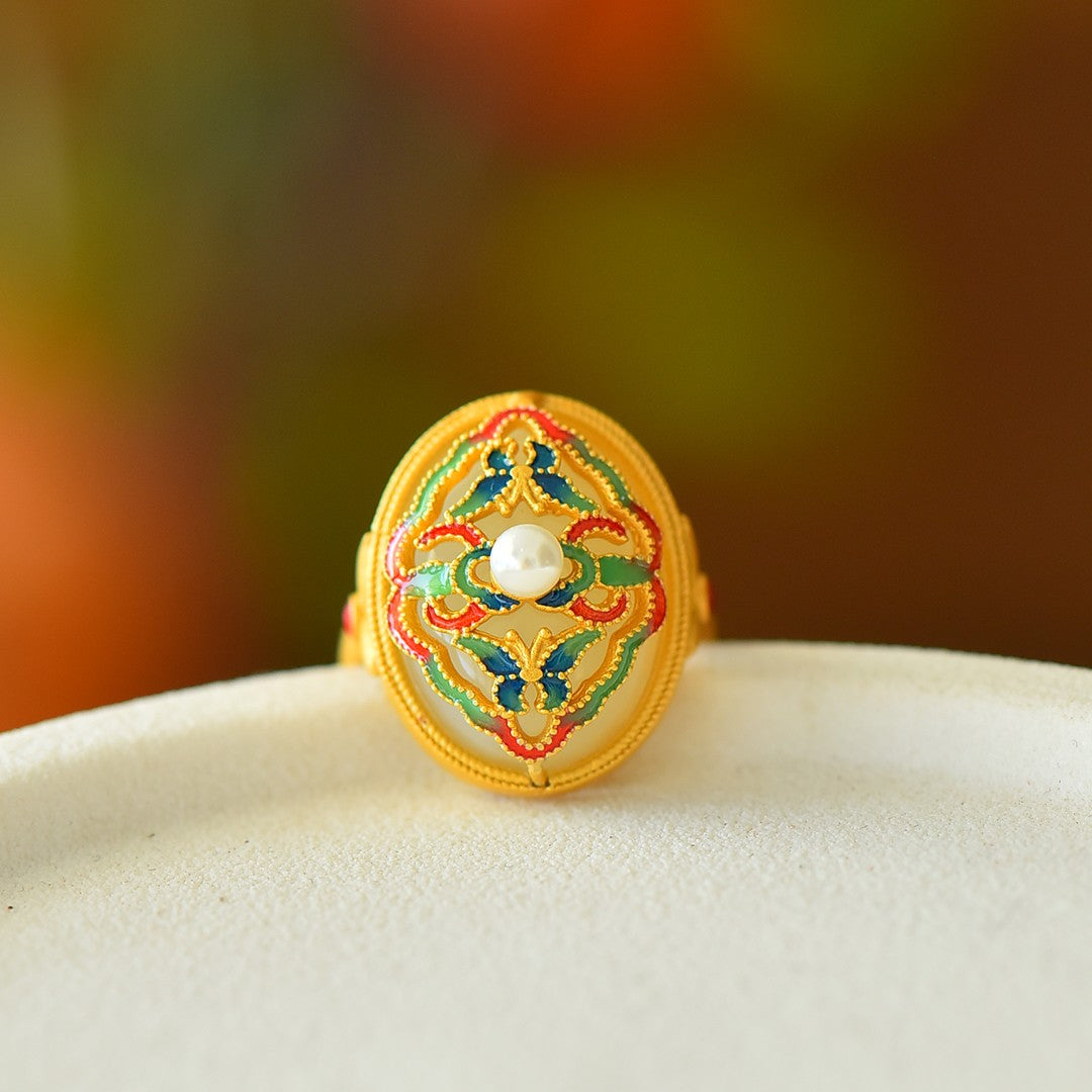 S925 Silver Nephrite Jade Double Butterfly Ring - Romantic Design