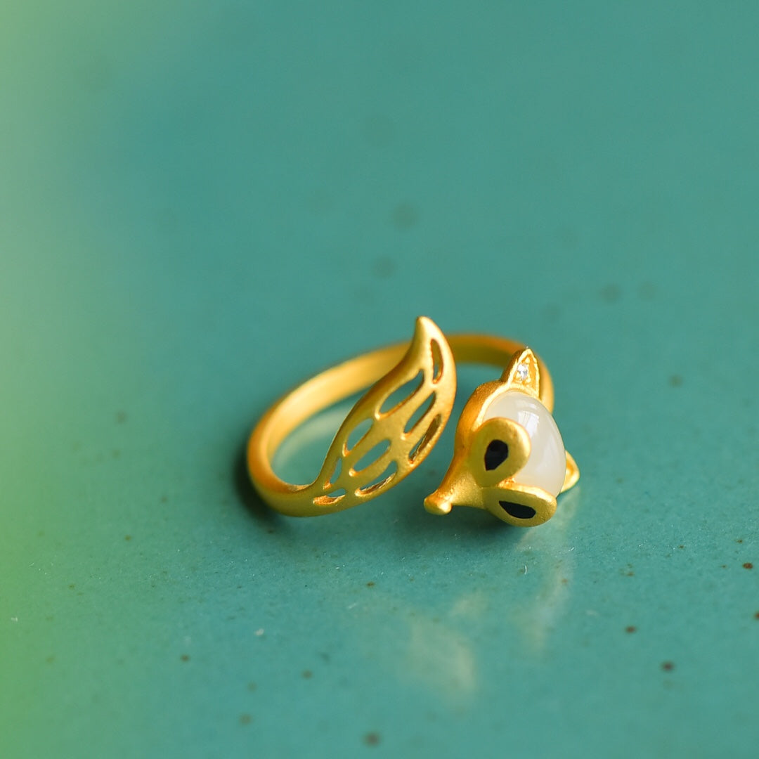 S925 Sterling Silver Nephrite Jade Fox Ring - Romantic Luck