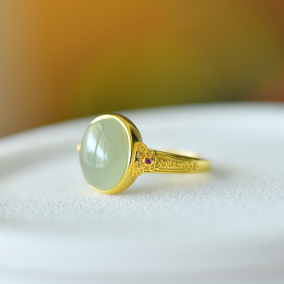S925 Silver Nephrite Jade Cabochon Ring - Unique Artisan Style