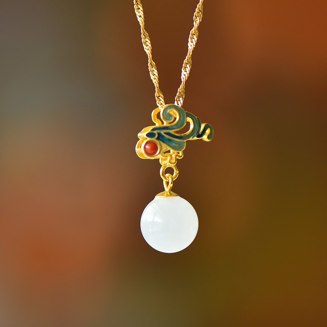 S925 Silver Enamel Nephrite Jade Fullness Jewelry Set - Elegant Collection