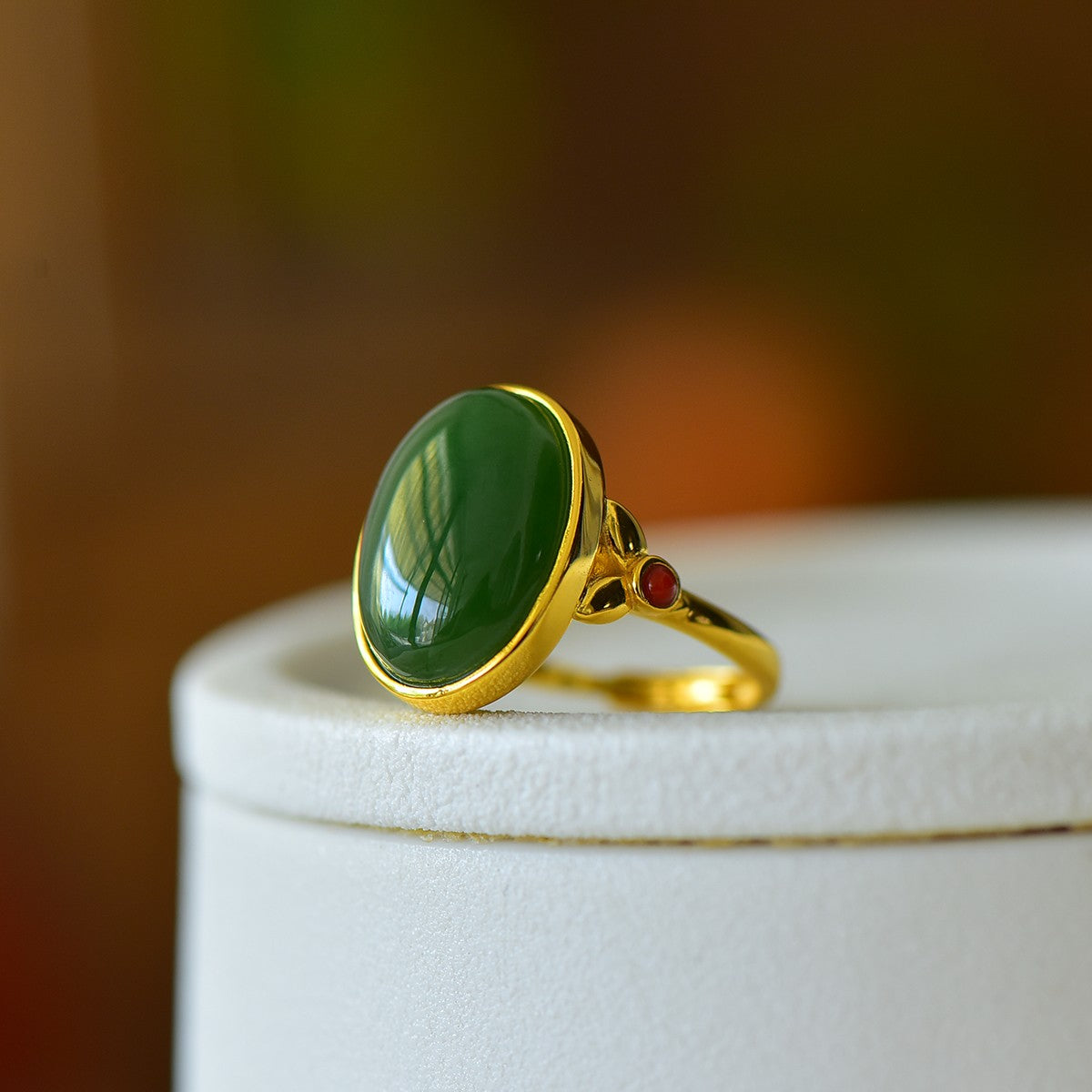 S925 Sterling Silver Nephrite Green Jade Elegant Cabochon Ring