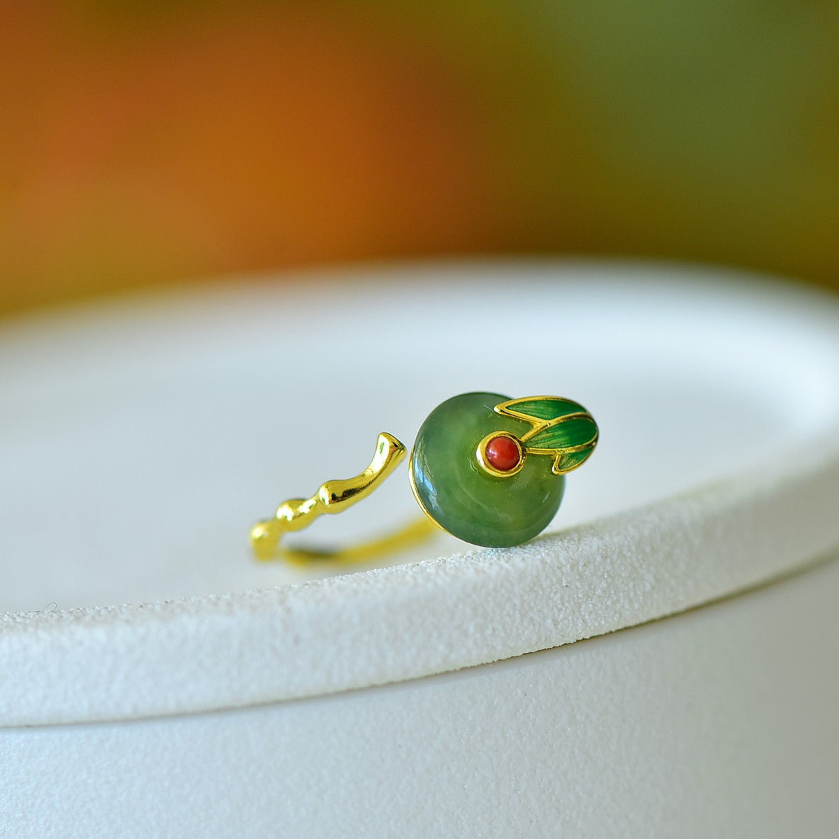 S925 Silver Nephrite Jade Bamboo Joint Success Ring - Success Motif