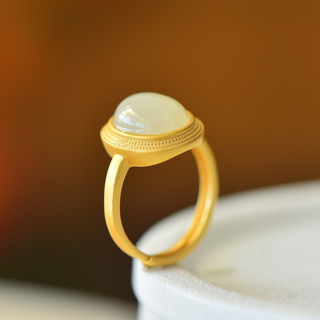 S925 Silver Nephrite Jade Elegant Simple Ring