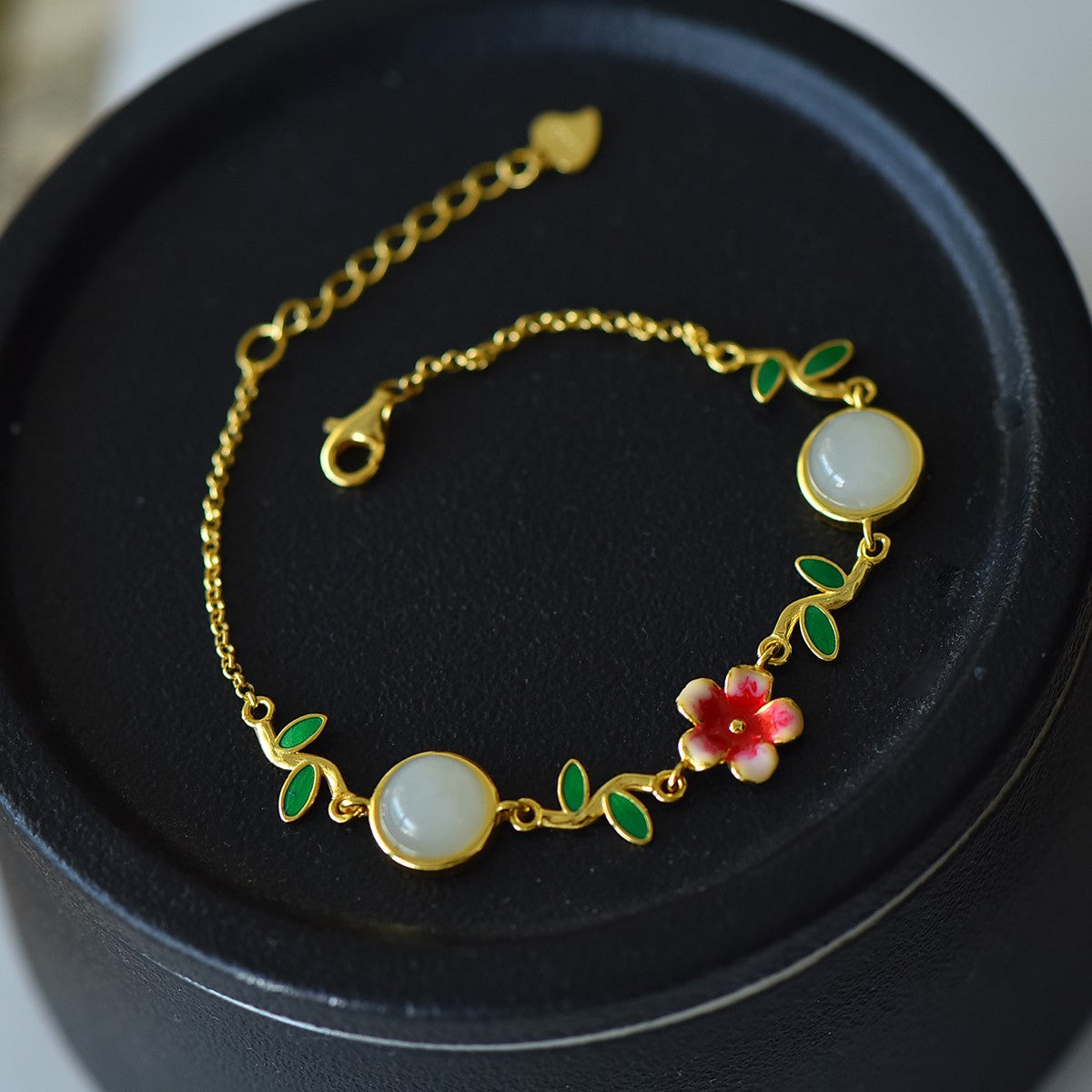 S925 Sterling Silver Nephrite Jade Peach Blossom Simple Jewelry Set