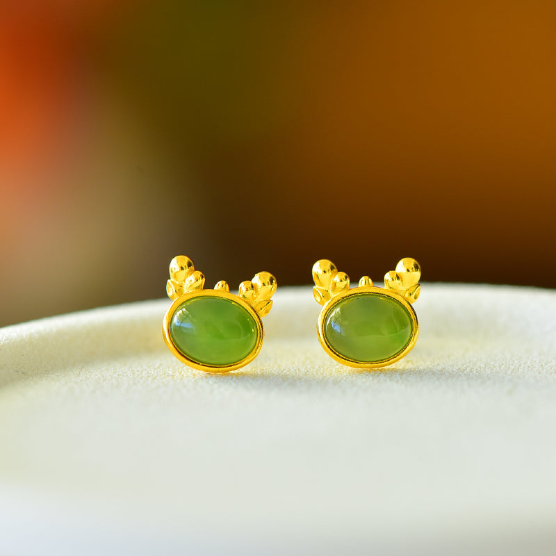 925_Silver_Earrings_Inlaid_Nephrite_Green_Jade_Cute_Dragon_Earrings_Fine_Texture_Pure_Simple_Elegant