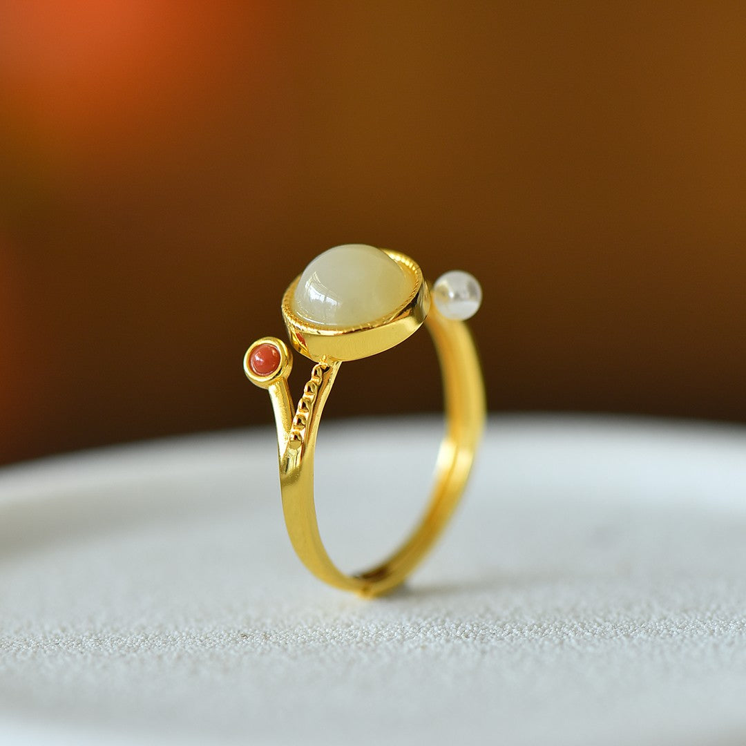 S925 Silver Nephrite Jade Fullness Ring - Ancient Style Jewelry
