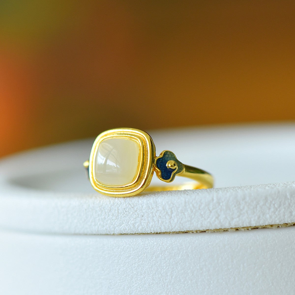 S925 Sterling Silver Enamel Nephrite Jade Ring - Cloud & Auspicious