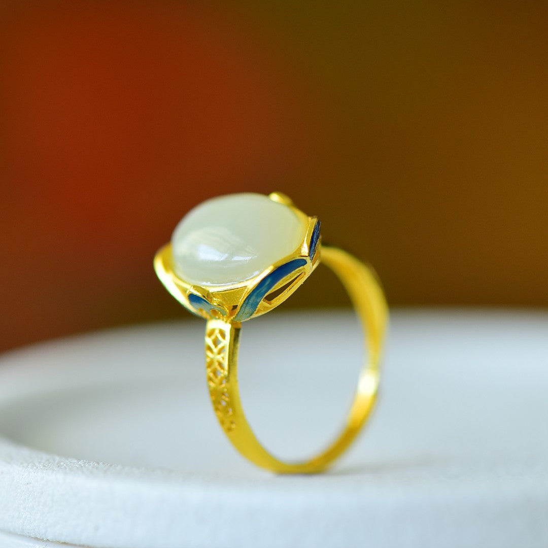 S925 Sterling Silver Nephrite Jade Wealth & Health Fortune Ring