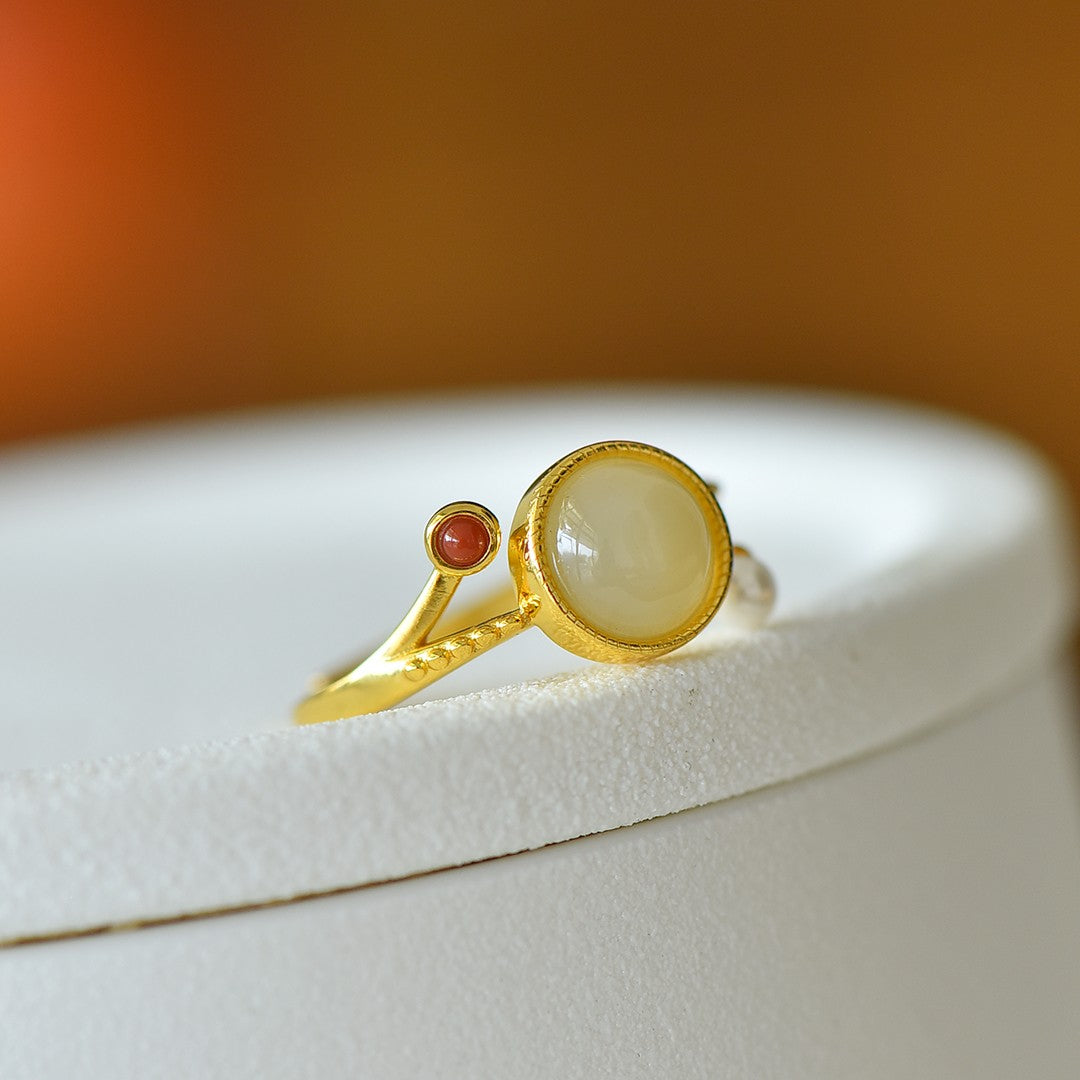 S925 Silver Nephrite Jade Fullness Ring - Ancient Style Jewelry