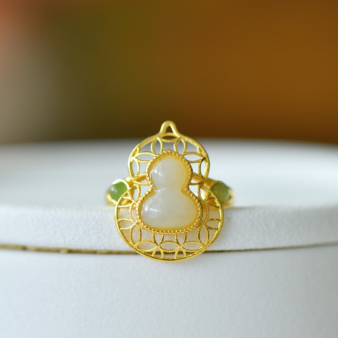 S925 Silver Nephrite Jade Peace Gourd Jewelry Set - Luck Collection