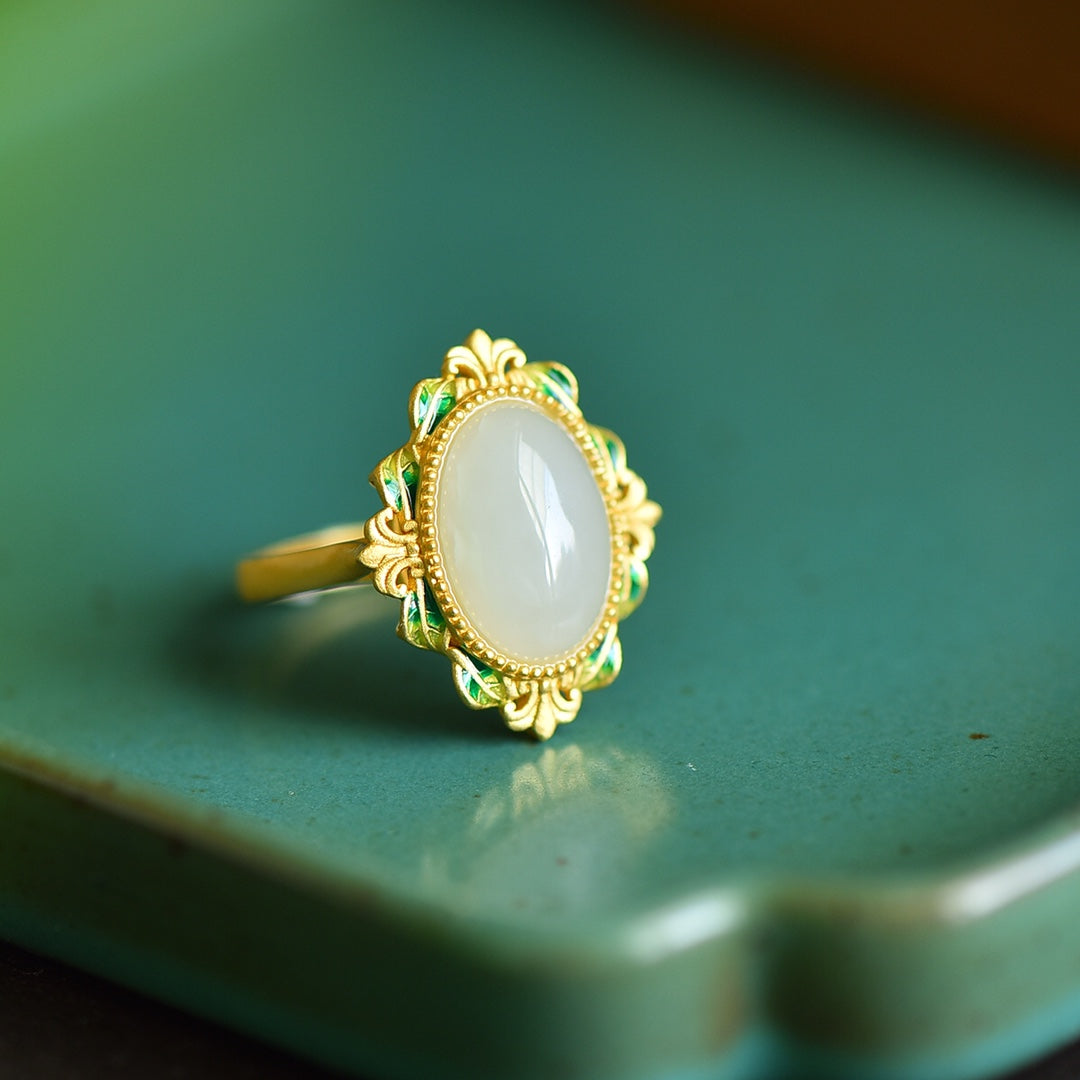S925 Sterling Silver Nephrite Jade Spring Swallow Ring - Romantic Luck