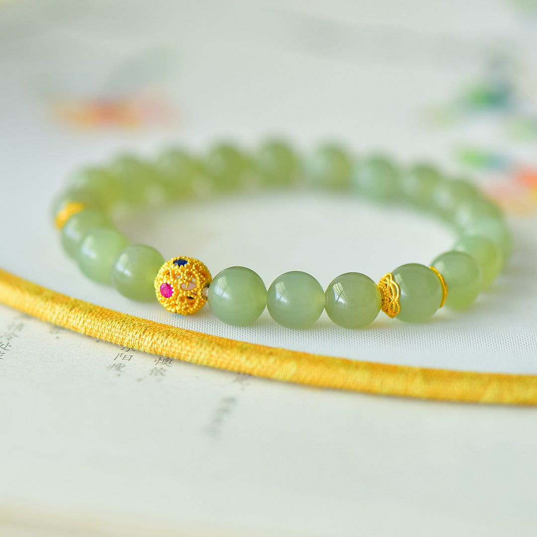 S925 Silver Enamel Nephrite Jade Bangle - Success Fine Texture Style