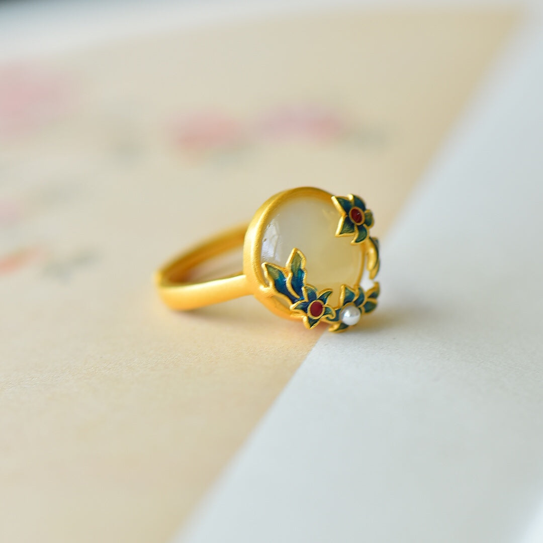 S925 Silver Enamel Nephrite Jade Ring - Modern Fashion Jewelry