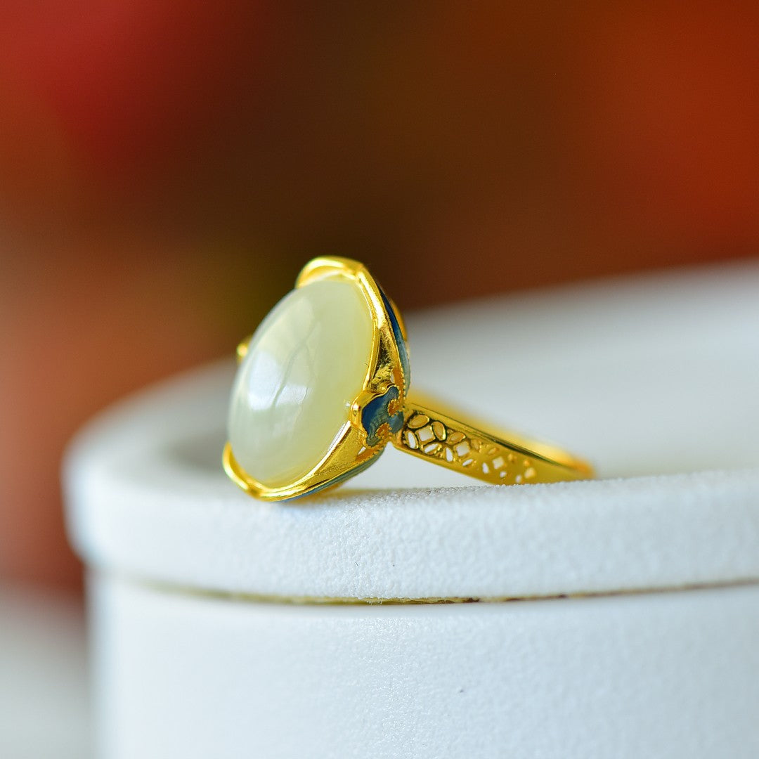 S925 Sterling Silver Nephrite Jade Wealth & Health Fortune Ring