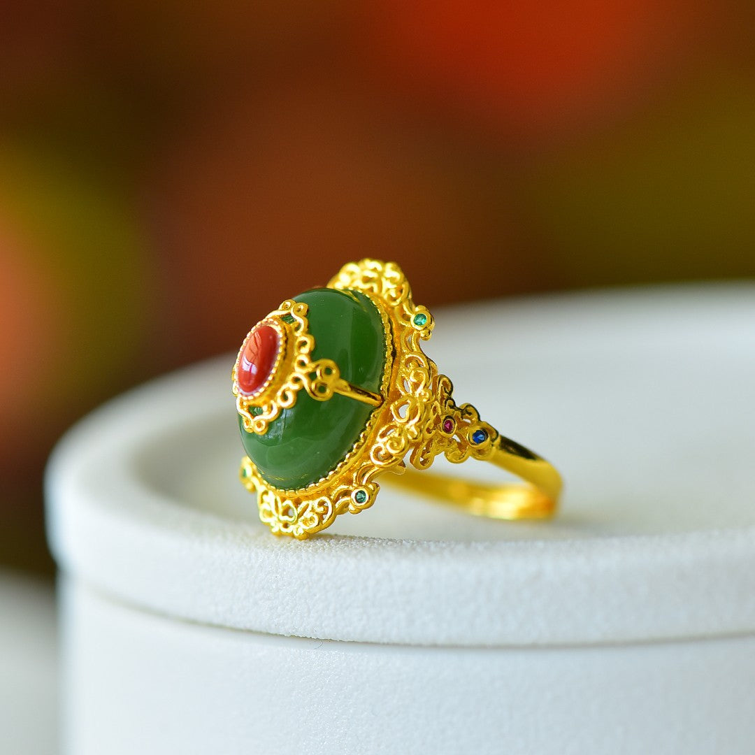 S925 Sterling Silver Nephrite Green Jade Ring - Elegant Simple Texture