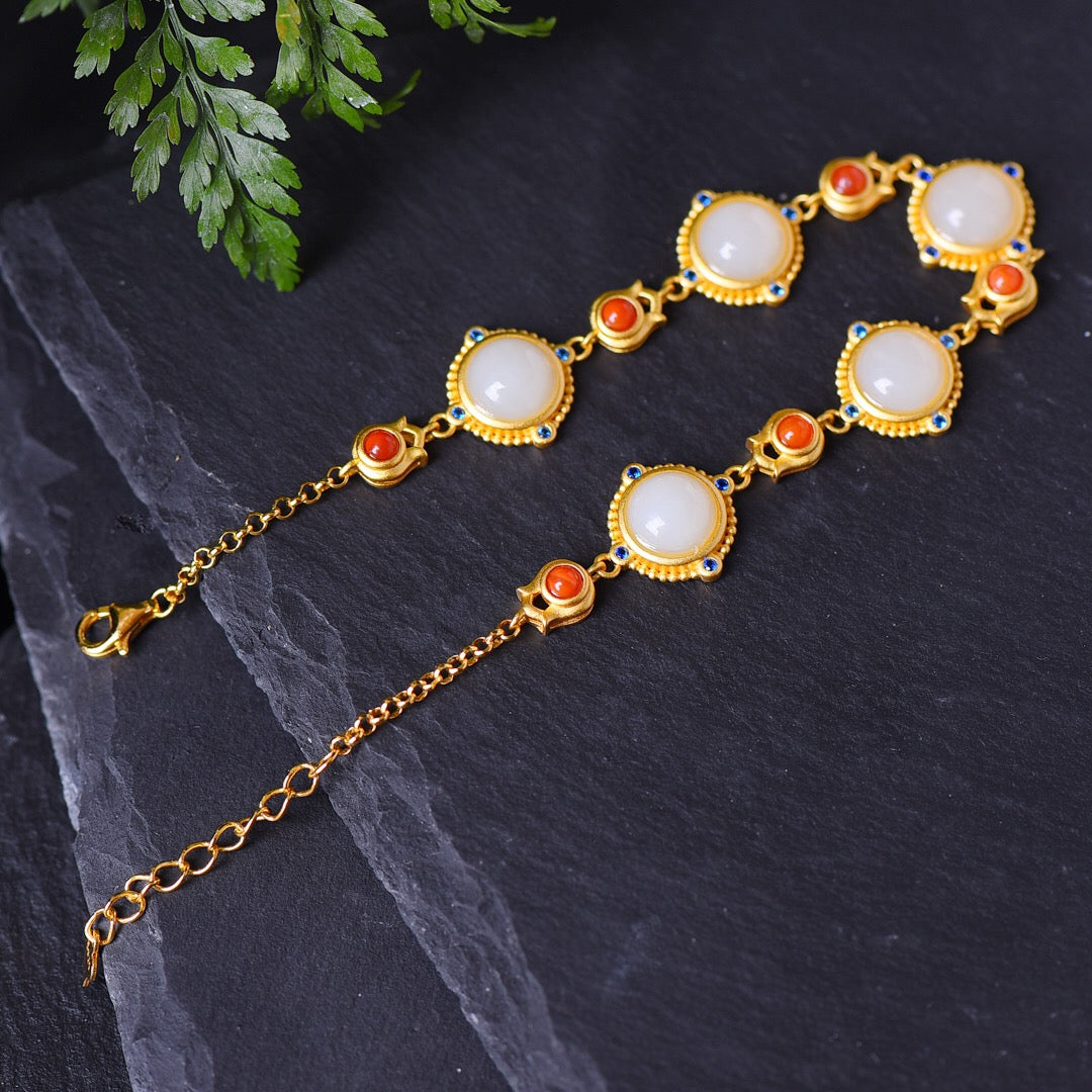 S925 Silver Nephrite Jade Frosted Gold Jewelry Set - Luxury Collection