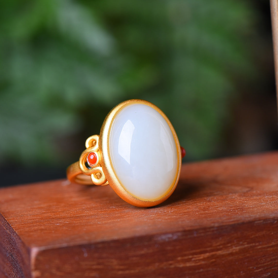 S925 Sterling Silver Nephrite Jade Ring - Modern Minimalist Design