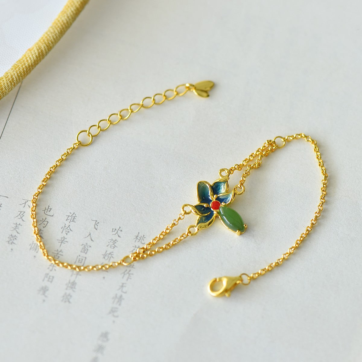 S925 Sterling Silver Nephrite Jade Bangle - Flower Goddess June Lotus