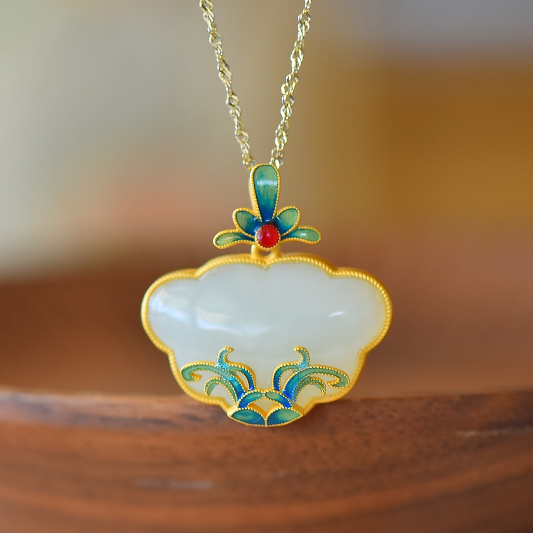 S925_Sterling_Silver_Hetian_Jade_Ruyi_Pendant_Jewelry_Set
