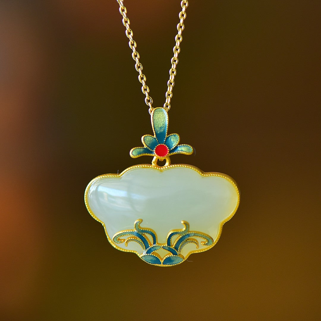 S925 Silver Nephrite Jade Orchid Ruyi Lock Jewelry Set - Elegant Collection