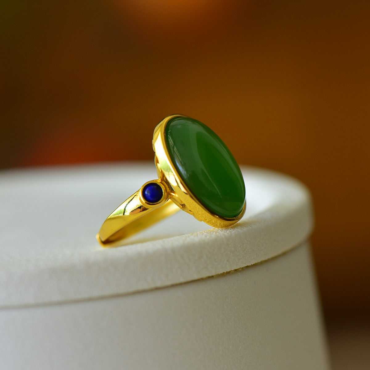 S925 Sterling Silver Nephrite Green Jade Simple Cabochon Ring