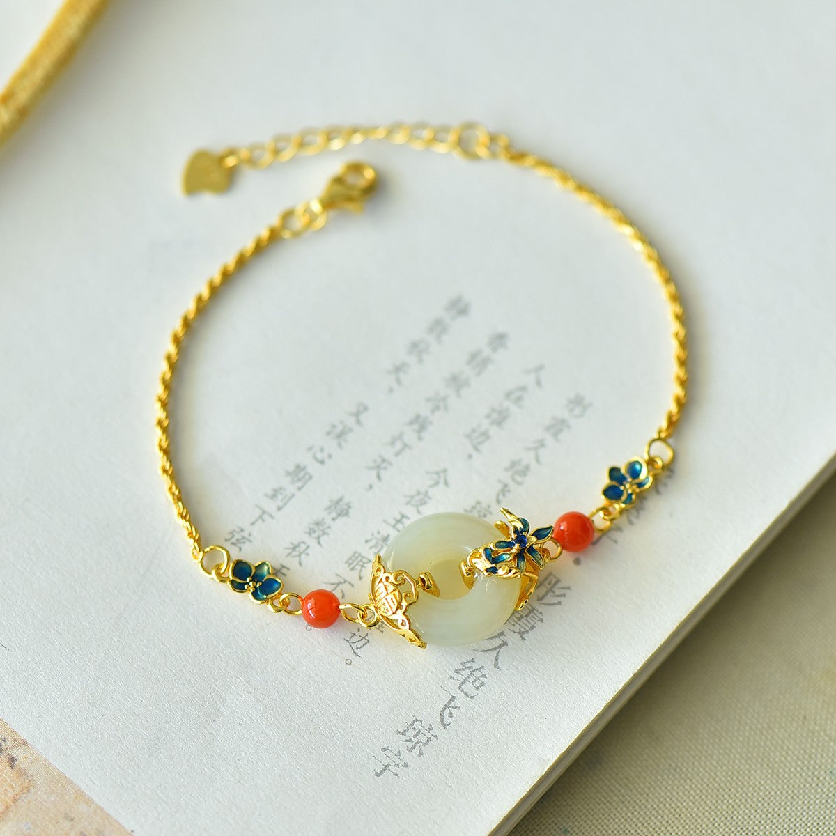S925 Sterling Silver Enamel Nephrite Jade Bangle - Orchid Peace Style