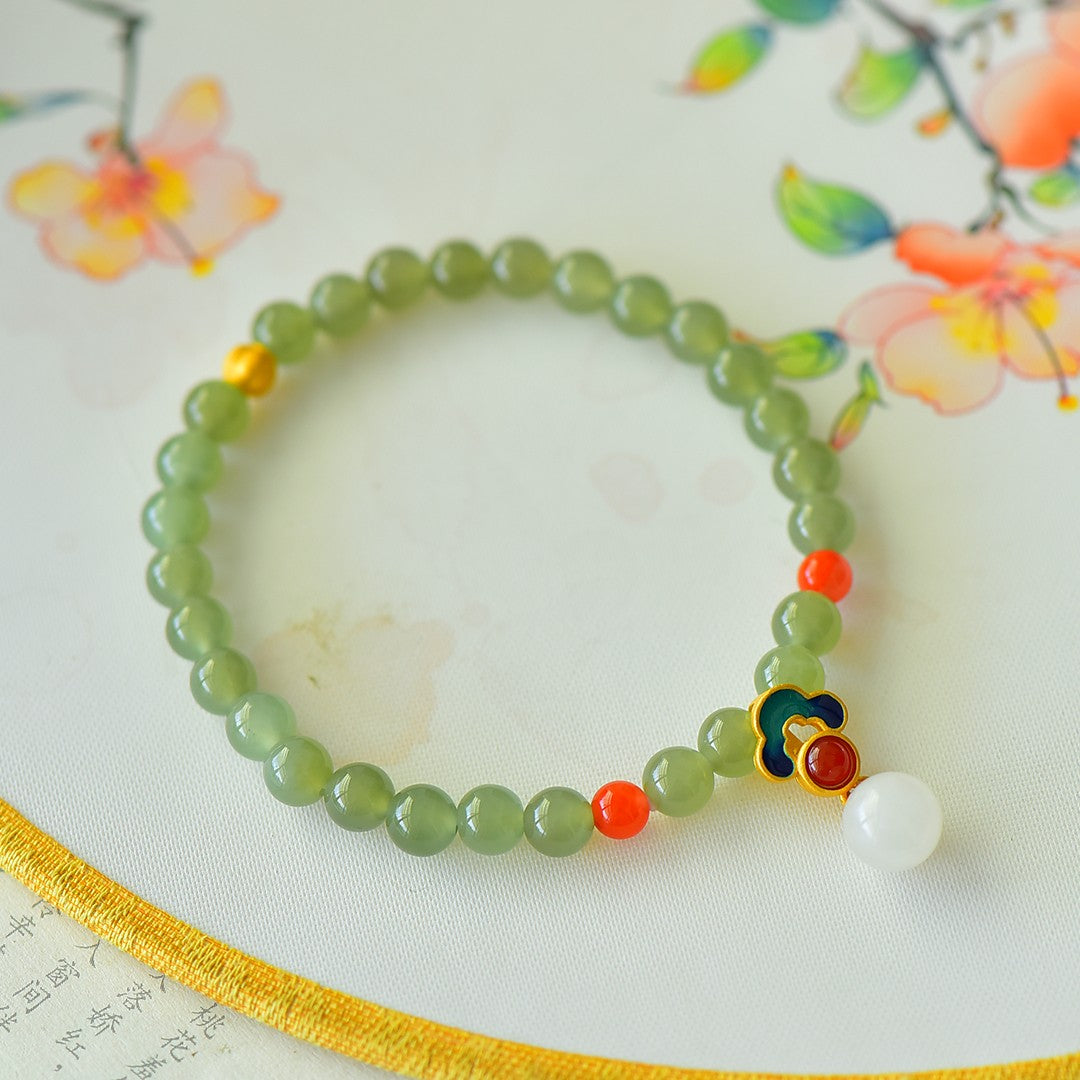 S925 Sterling Silver Nephrite Jade Bangle - Autumn Chrysanthemum Style