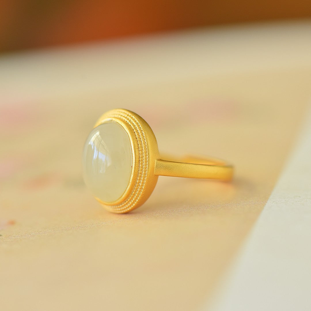 S925 Silver Nephrite Jade Elegant Simple Ring