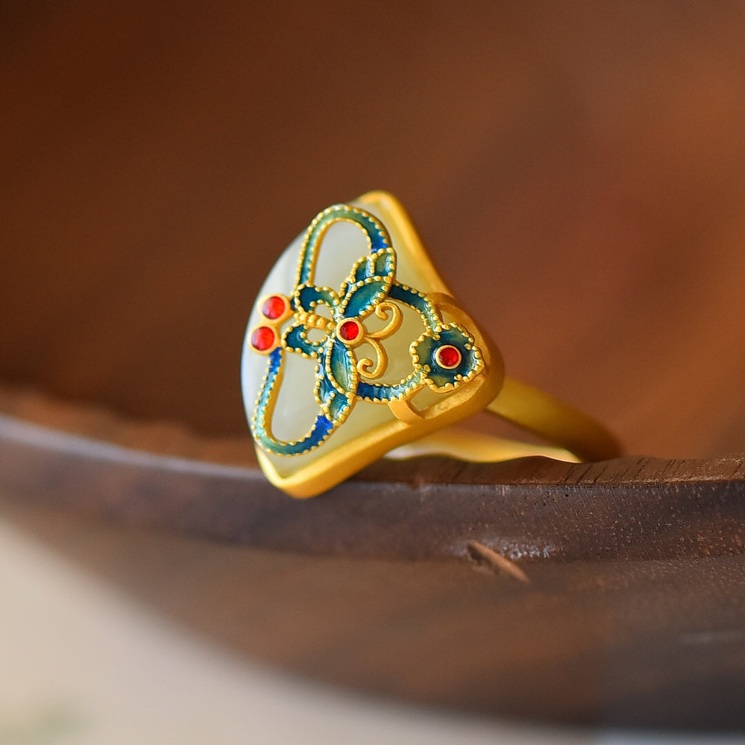 S925 Silver Nephrite Jade Fan-Shaped Butterfly Ring - Elegant Style