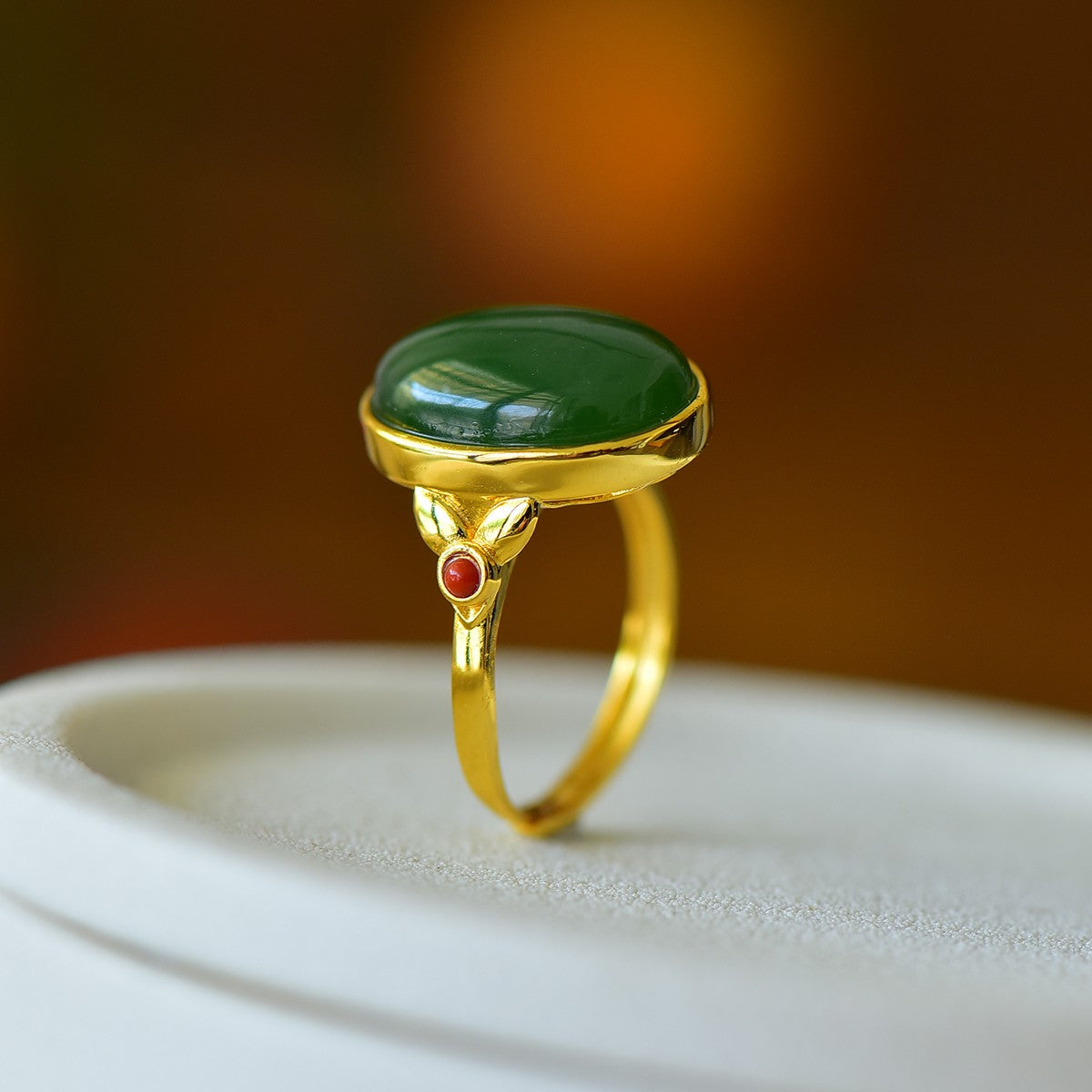 S925 Sterling Silver Nephrite Green Jade Elegant Cabochon Ring