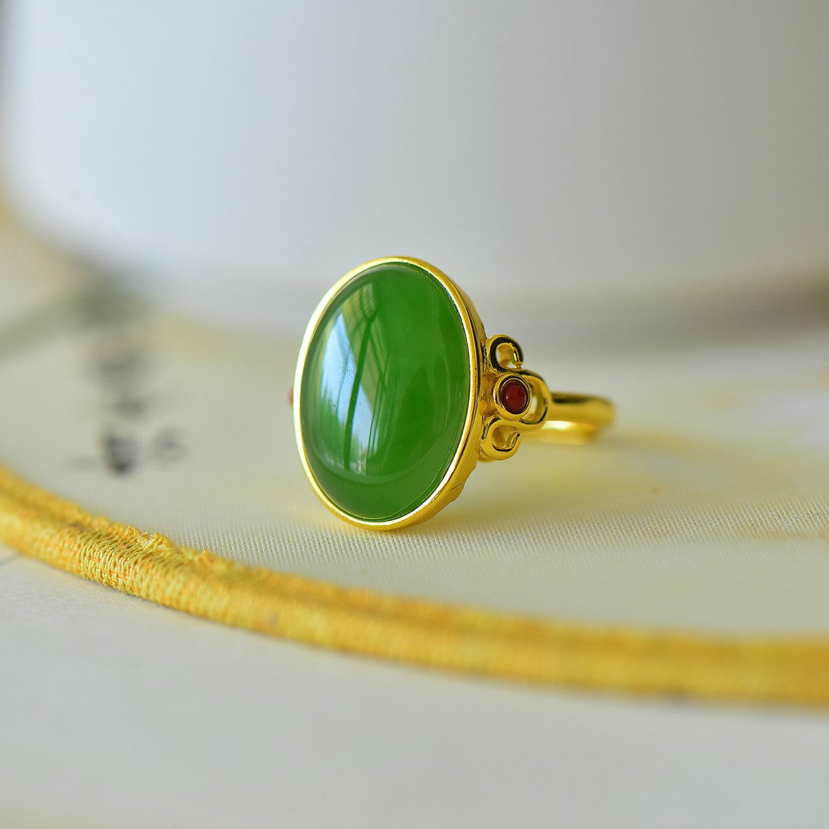 S925 Sterling Silver Nephrite Green Jade Everything as Desired Ring